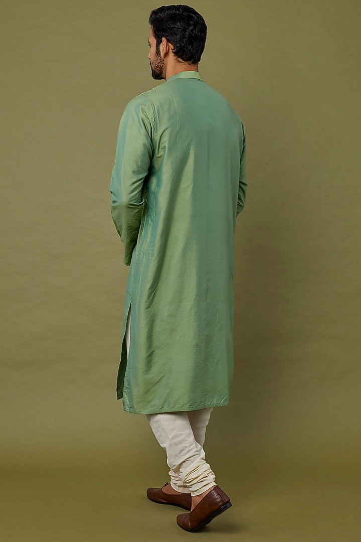 Green Cotton Silk Cord Embroidered Kurta Set by PRIYANKA HARALALKA at Pernia's Pop Up Shop
