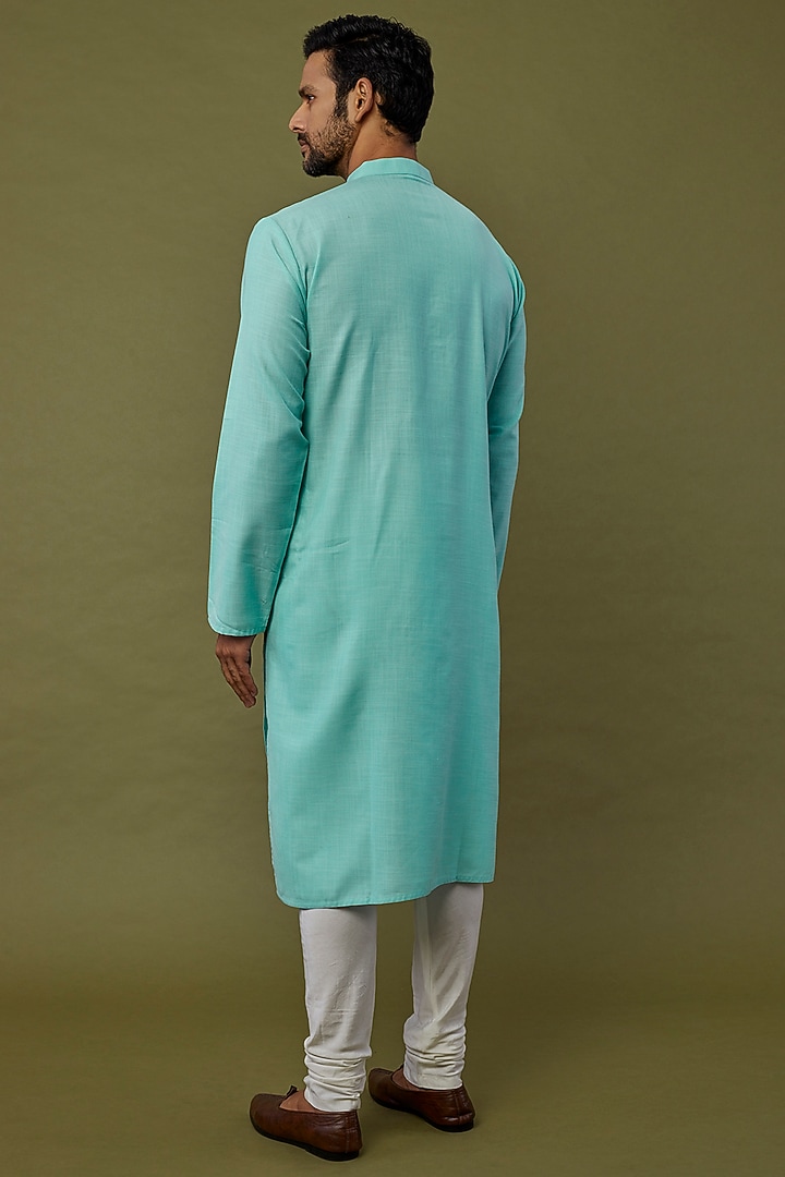 Aqua Blue Hand Embroidered Kurta Set by PRIYANKA HARALALKA at Pernia's Pop Up Shop