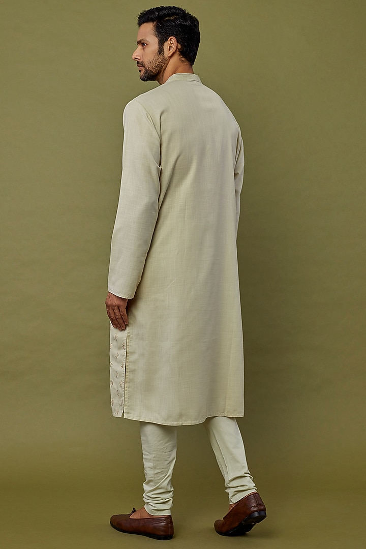 Beige Ruby Silk Sequin Embroidered Kurta Set by PRIYANKA HARALALKA at Pernia's Pop Up Shop