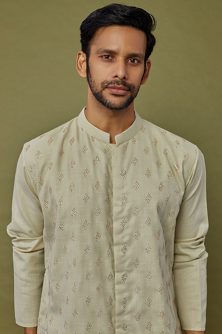 Beige Ruby Silk Sequin Embroidered Kurta Set by PRIYANKA HARALALKA at Pernia's Pop Up Shop