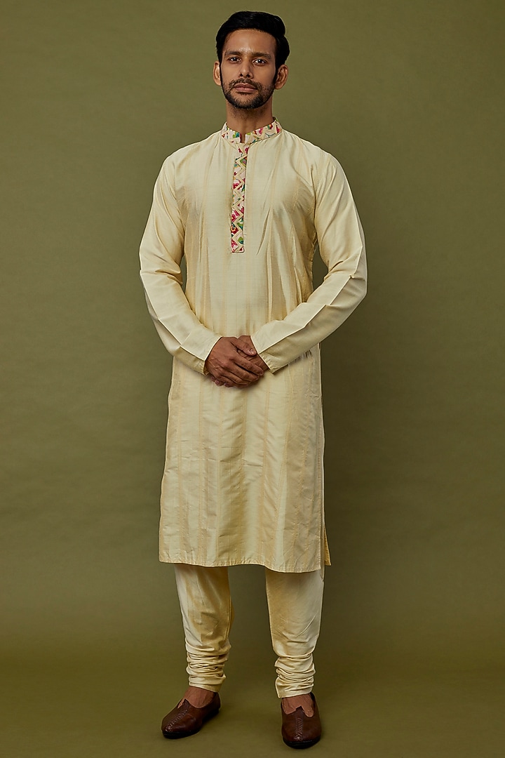 Light Beige Embroidered Bundi Jacket With Kurta Set by PRIYANKA HARALALKA at Pernia's Pop Up Shop