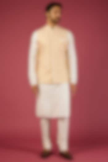 Light Beige Cotton Silk Bundi Jacket With Kurta Set by PRIYANKA HARALALKA