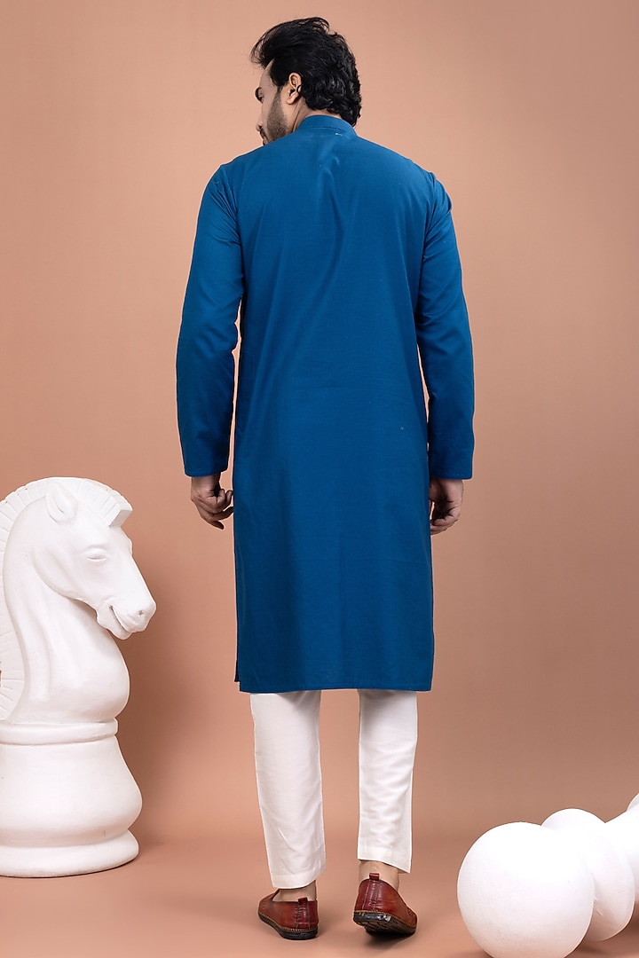Blue Soft Cotton Hand Embroidered Kurta Set by PRIYANKA HARALALKA at Pernia's Pop Up Shop