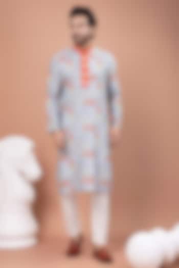 Grey Cotton Printed & Hand Embroidered Kurta Set by PRIYANKA HARALALKA at Pernia's Pop Up Shop