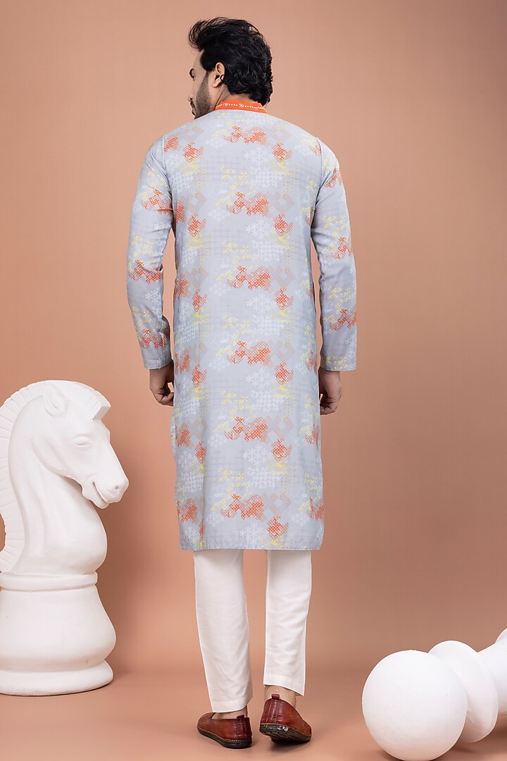 Grey Cotton Printed & Hand Embroidered Kurta Set by PRIYANKA HARALALKA at Pernia's Pop Up Shop