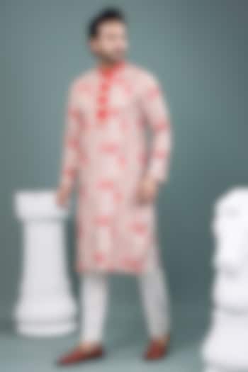 Beige Cotton Printed & Hand Embroidered Kurta Set by PRIYANKA HARALALKA at Pernia's Pop Up Shop