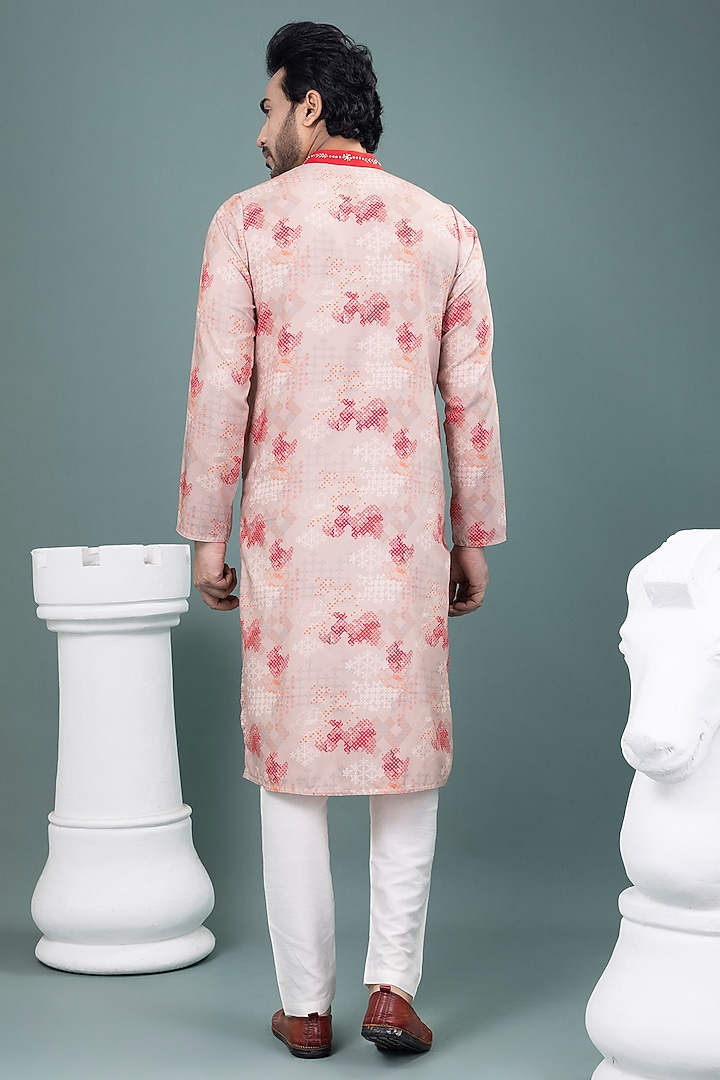 Beige Cotton Printed & Hand Embroidered Kurta Set by PRIYANKA HARALALKA at Pernia's Pop Up Shop