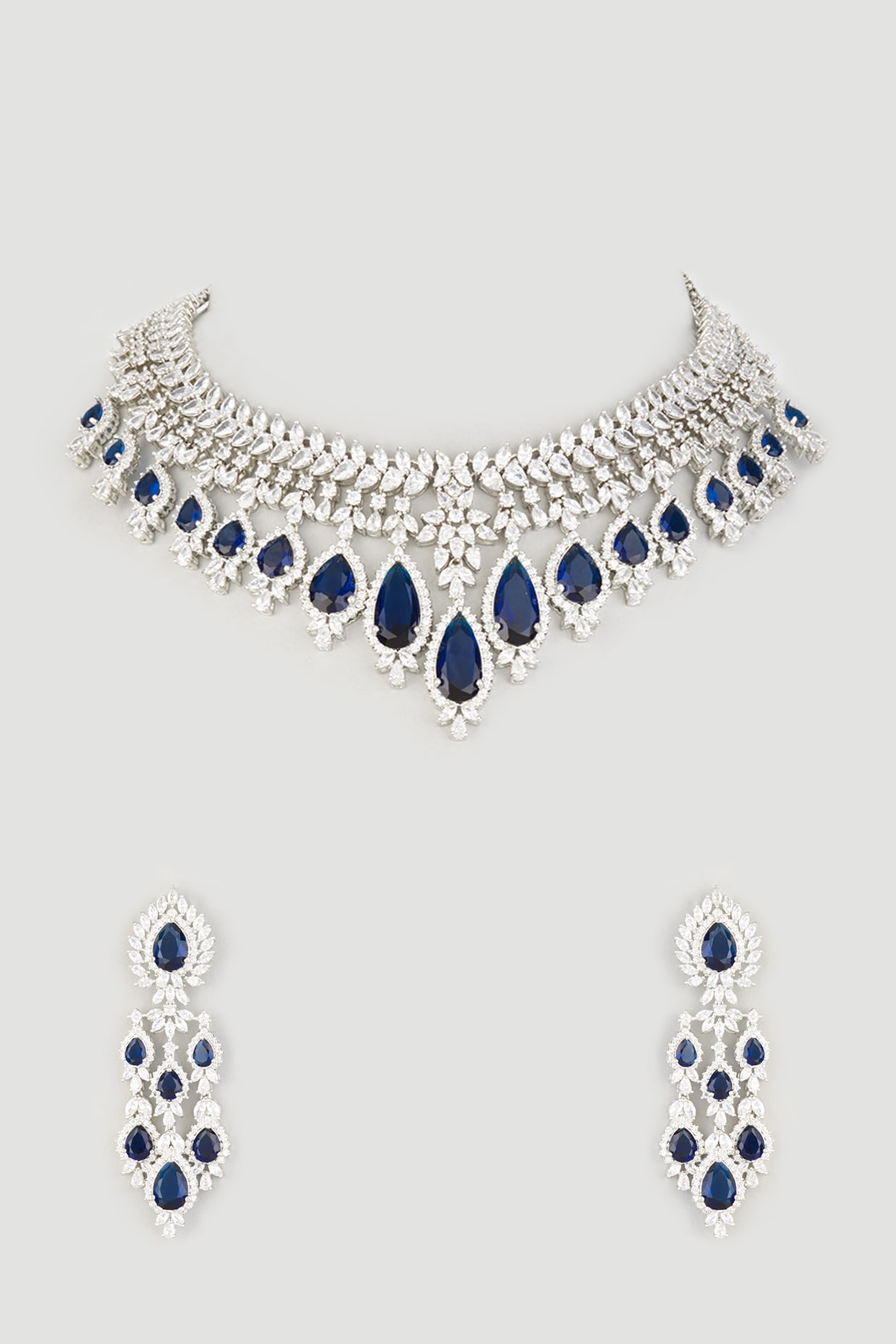Wedding Jewellery American Diamond Sapphire Necklace  CZ Jewellery Necklace   Putstyle