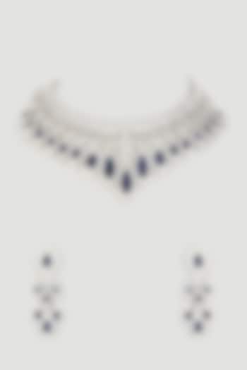 White Finish Semi Precious Sapphire Necklace Set by Prihan Luxury Jewelry