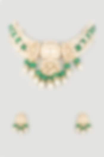 Gold Finish Semi-Precious Emerald Necklace Set by Prihan Luxury Jewelry