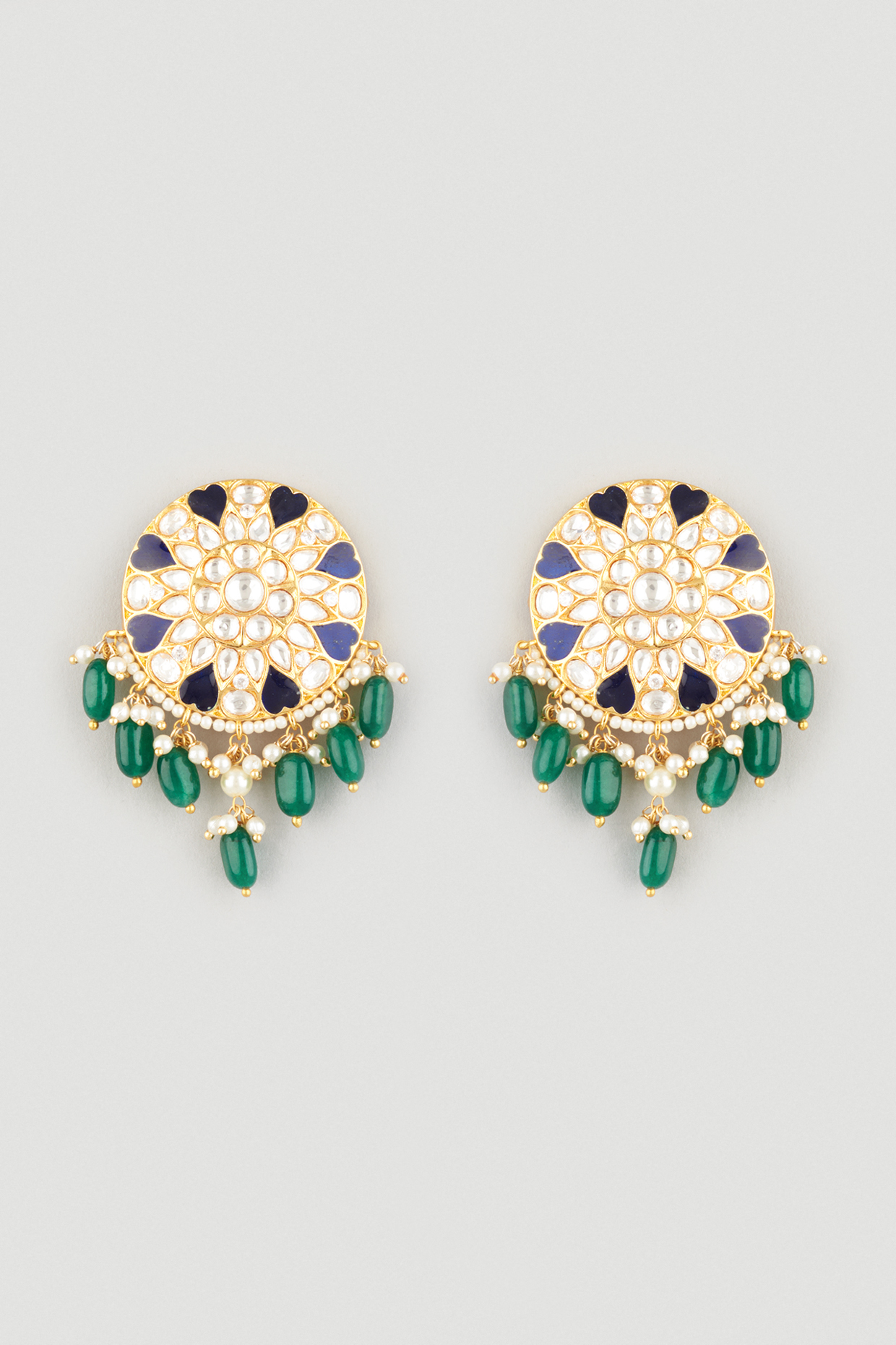 Gold Finish Meenakari Stud Earrings by Prihan Luxury Jewelry