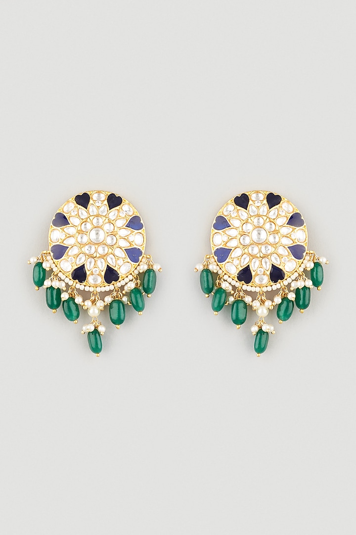 Gold Finish Meenakari Stud Earrings by Prihan Luxury Jewelry