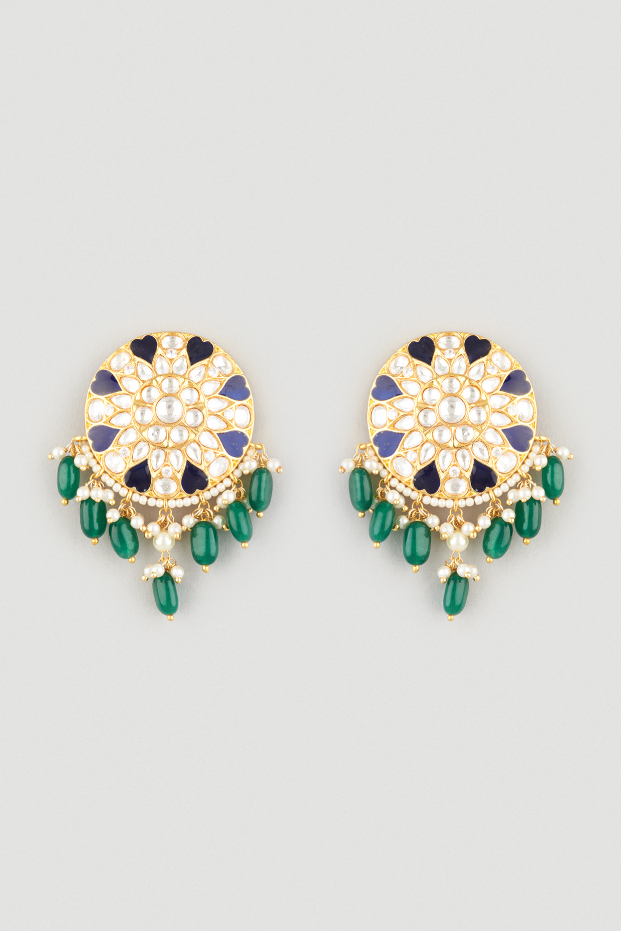 Gold Finish Meenakari Stud Earrings by Prihan Luxury Jewelry