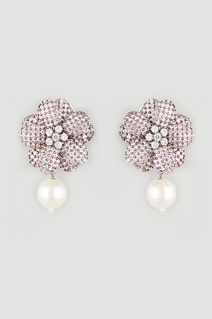Black Rhodium Finish Rose Quartz Stud Earrings by Prihan Luxury Jewelry at Pernia's Pop Up Shop