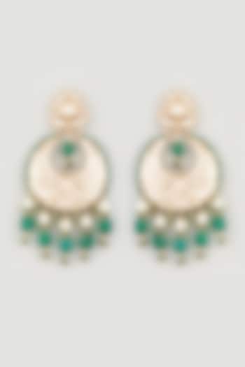 Gold Finish Semi-Precious Emerald Chandbali Earrings by Prihan Luxury Jewelry
