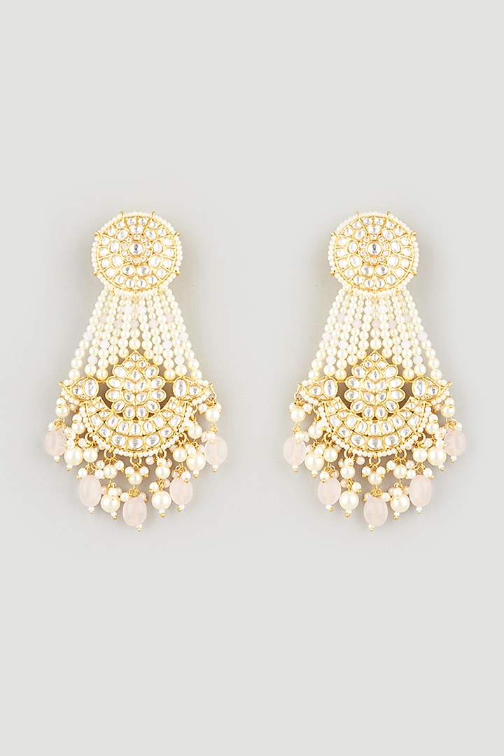 Gold Finish Rose Quartz Chandbali Earrings by Prihan Luxury Jewelry at Pernia's Pop Up Shop