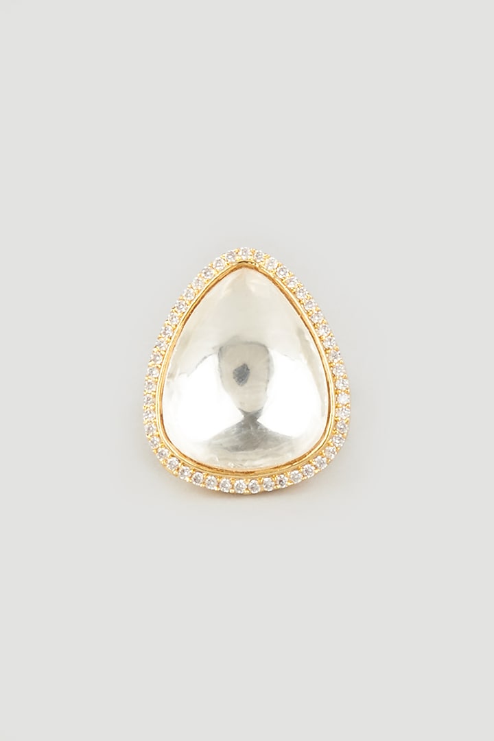 Gold Plated Kundan Polki Ring by Prihan Luxury Jewelry