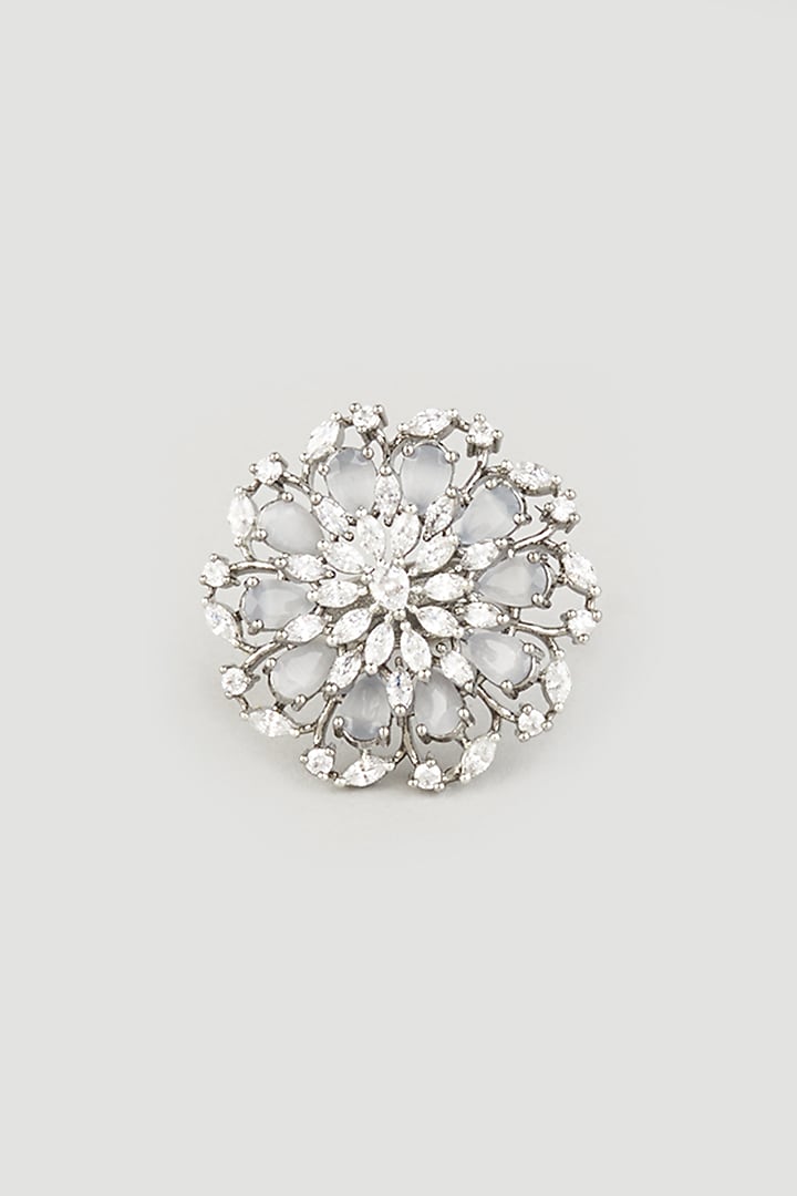 Black Rhodium Finish Faux Diamonds Ring by Prihan Luxury Jewelry