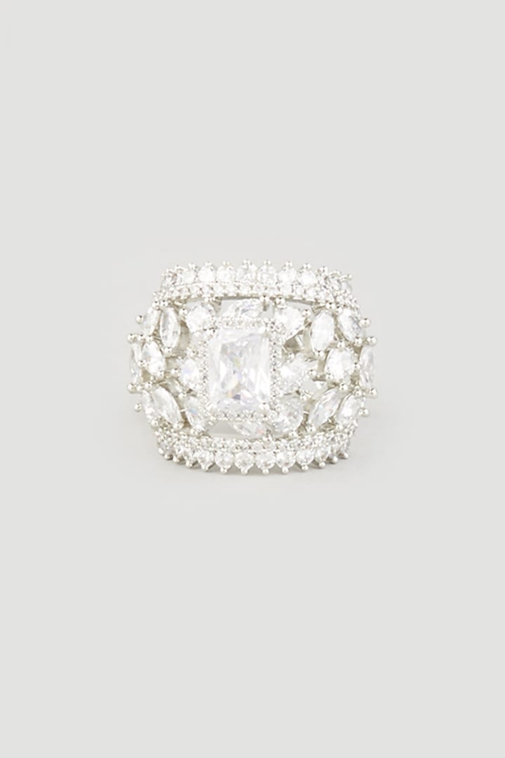 White Finish Zircons Ring by Prihan Luxury Jewelry at Pernia's Pop Up Shop