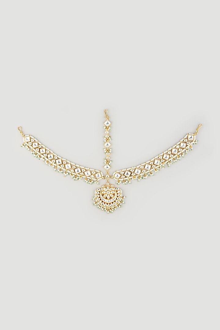 Gold Plated Kundan Polki Matha Patti by Prihan Luxury Jewelry at Pernia's Pop Up Shop