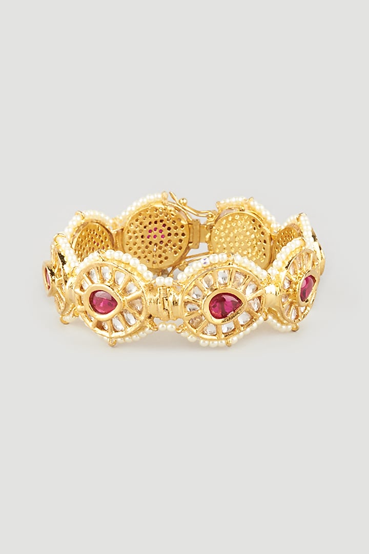 Gold Plated Kundan Polki Openable Bangle by Prihan Luxury Jewelry at Pernia's Pop Up Shop