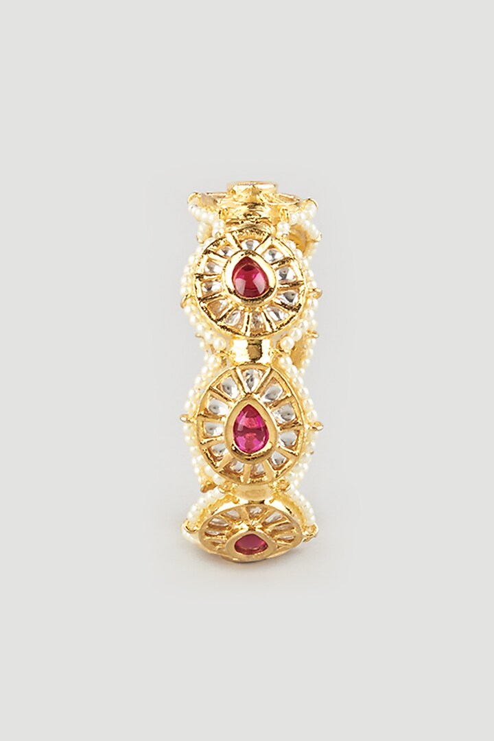 Gold Plated Kundan Polki Openable Bangle by Prihan Luxury Jewelry at Pernia's Pop Up Shop