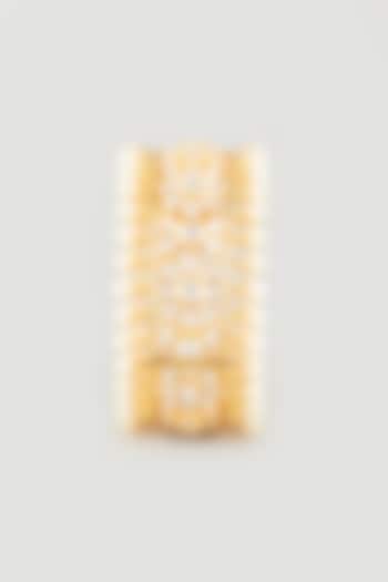 Gold Plated Kundan Polki & Shell Pearls Openable Bangle by Prihan Luxury Jewelry at Pernia's Pop Up Shop