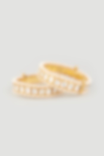 Gold Plated Shell Pearls Openable Bangles (Set of 2) by Prihan Luxury Jewelry