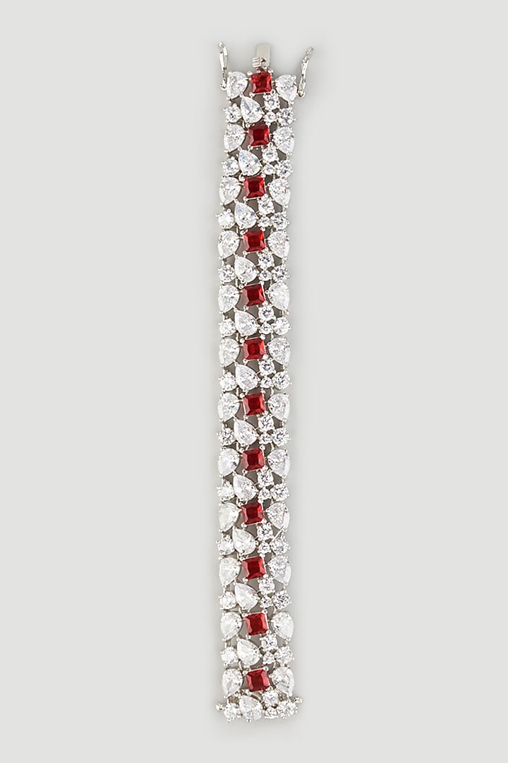 White Finish Faux Diamonds & Red Agate Tennis Bracelet by Prihan Luxury Jewelry