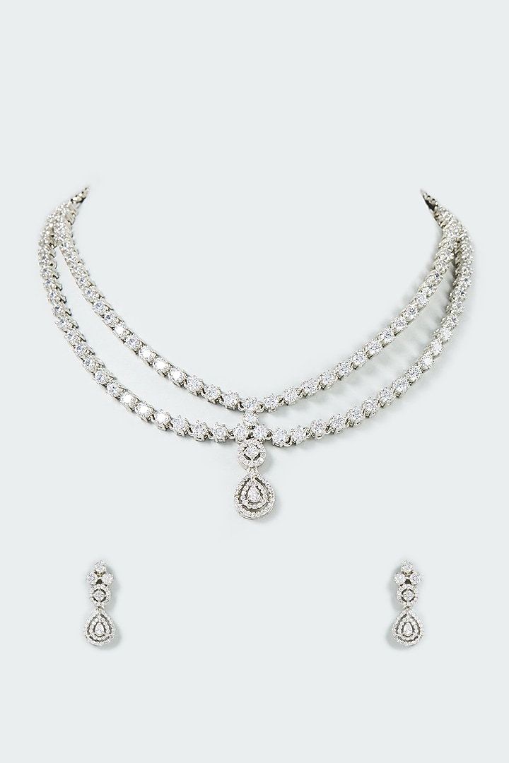 White Finish Faux Diamond Necklace Set by Prihan Luxury Jewelry at Pernia's Pop Up Shop
