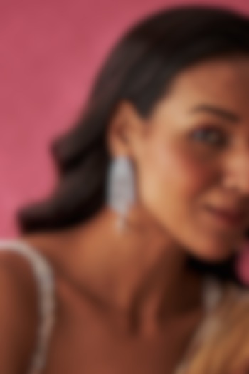 White Finish Faux Diamond & Topaz Drop Dangler Earrings by Prihan Luxury Jewelry at Pernia's Pop Up Shop