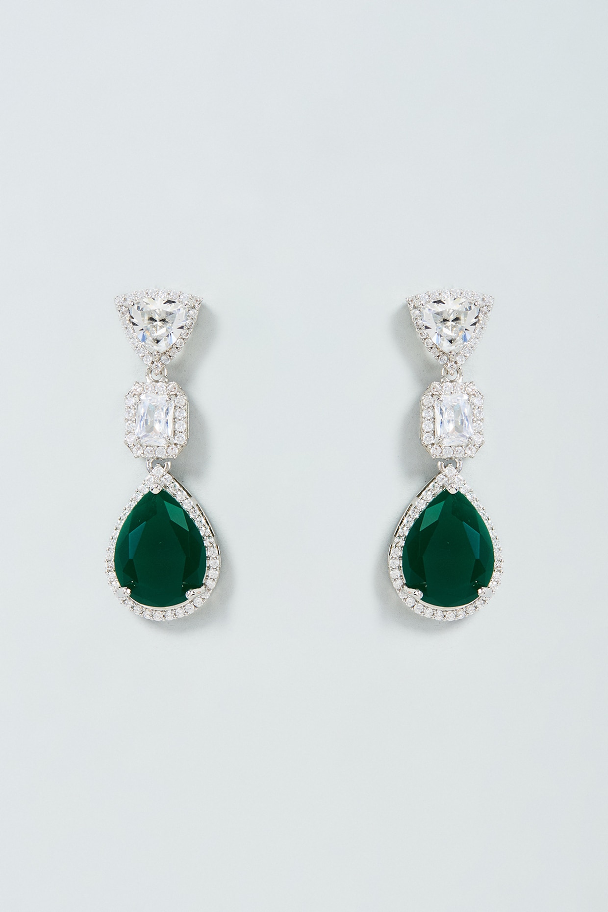 Diamante Emerald Green Drop Earrings  Curio Cottage