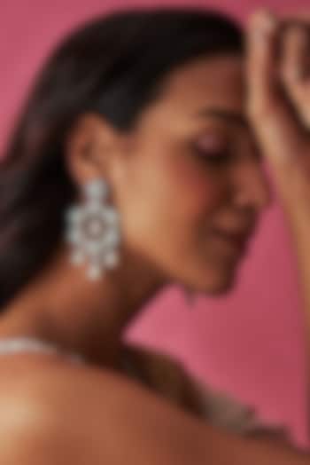 White Finish Faux Diamond & Shell Pearl Dangler Earrings by Prihan Luxury Jewelry