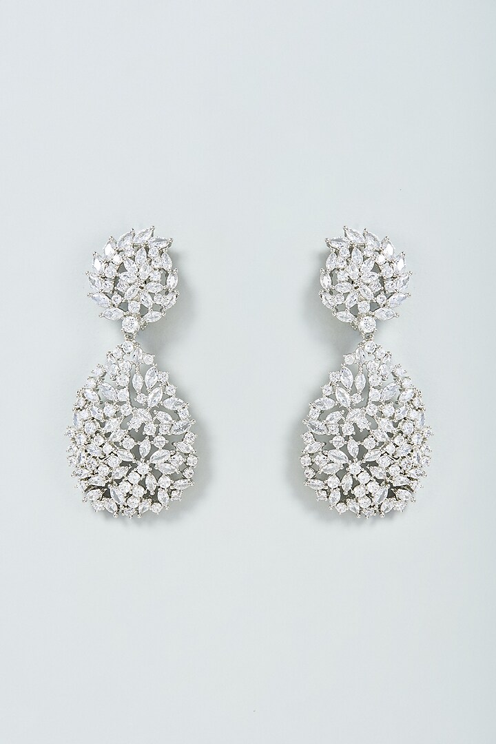 White Finish Faux Diamond Dangler Earrings by Prihan Luxury Jewelry at Pernia's Pop Up Shop