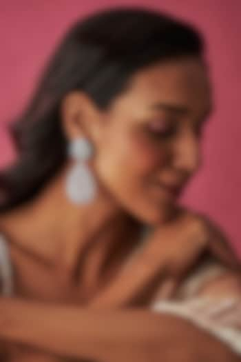 White Finish Faux Diamond Dangler Earrings by Prihan Luxury Jewelry at Pernia's Pop Up Shop