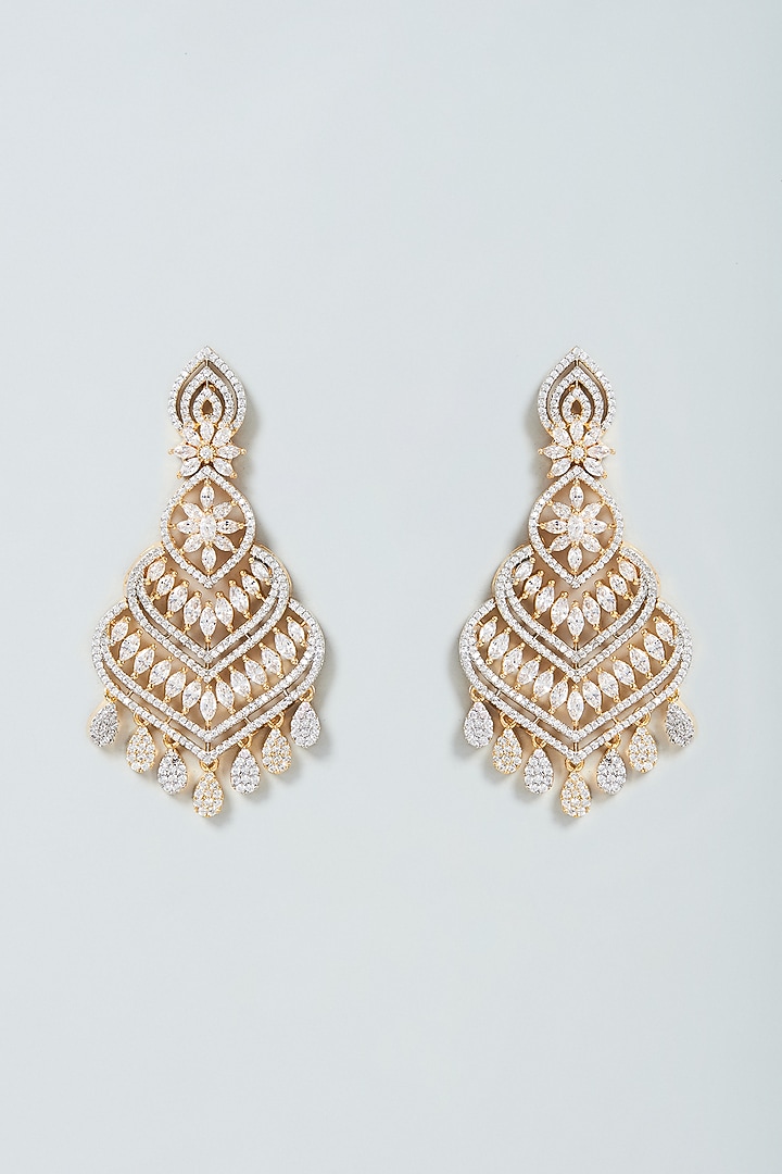 Two Tone Finish Faux Diamond Dangler Earrings by Prihan Luxury Jewelry at Pernia's Pop Up Shop
