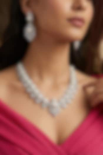 Silver Finish Zircon Necklace Set by Prihan Luxury Jewelry at Pernia's Pop Up Shop