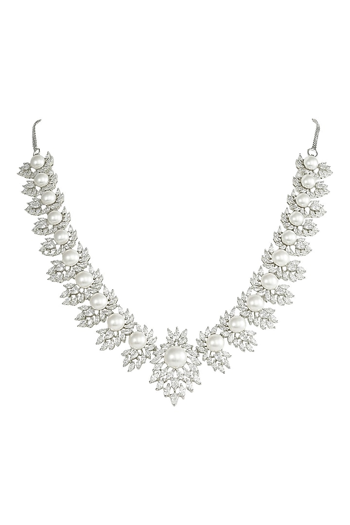 Silver Finish Zircon Necklace Set by Prihan Luxury Jewelry at Pernia's Pop Up Shop