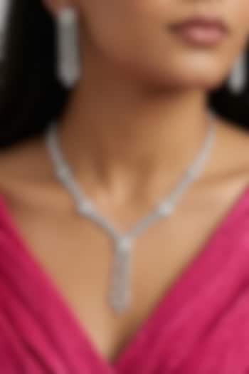 Silver Finish Zircon Floral Necklace Set by Prihan Luxury Jewelry at Pernia's Pop Up Shop