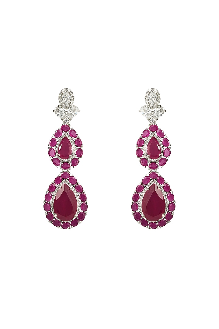 White Rhodium Finish Zircon & Ruby Stone Necklace Set by Prihan Luxury Jewelry at Pernia's Pop Up Shop