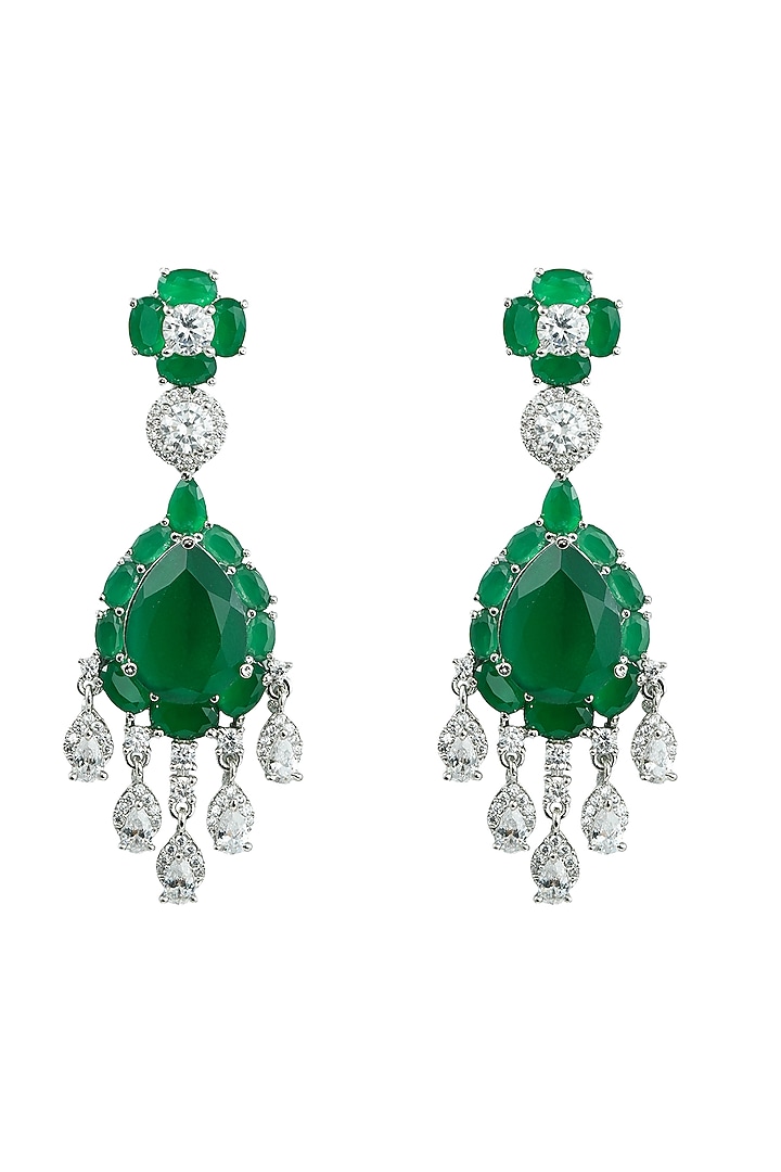 White Rhodium Finish Zircon & Emerald Stone Necklace Set by Prihan Luxury Jewelry at Pernia's Pop Up Shop