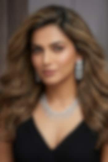 Silver Finish Zircon Necklace Set by Prihan Luxury Jewelry at Pernia's Pop Up Shop