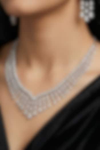Silver Finish Zircon Necklace Set by Prihan Luxury Jewelry at Pernia's Pop Up Shop