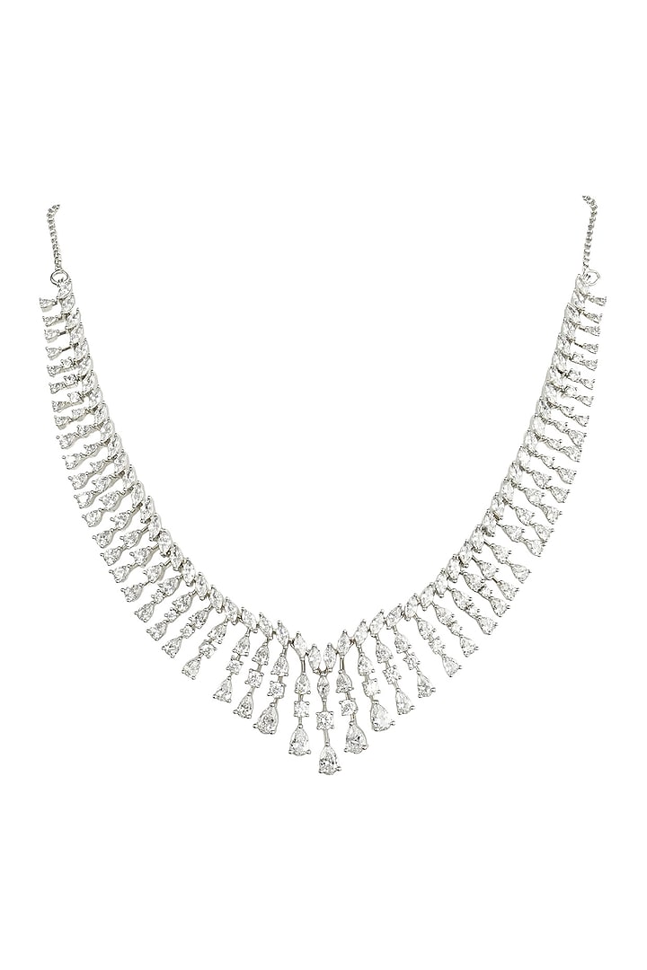 Silver Finish Zircon Necklace Set by Prihan Luxury Jewelry at Pernia's Pop Up Shop