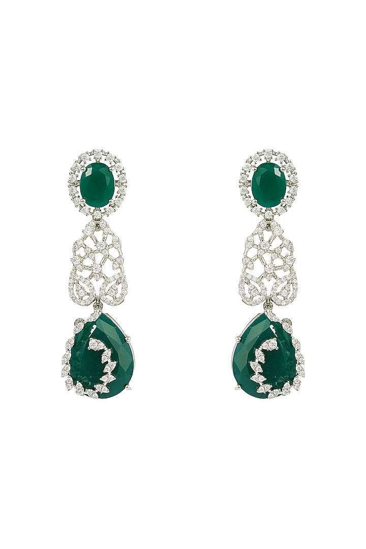 White Rhodium Finish Zircon & Emerald Stone Necklace Set by Prihan Luxury Jewelry at Pernia's Pop Up Shop