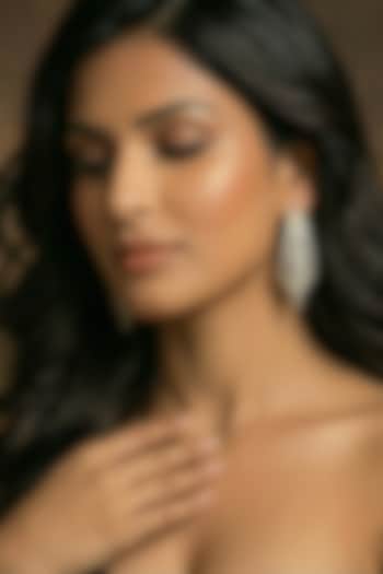 White Rhodium Finish Zircon Hoop Earrings by Prihan Luxury Jewelry at Pernia's Pop Up Shop