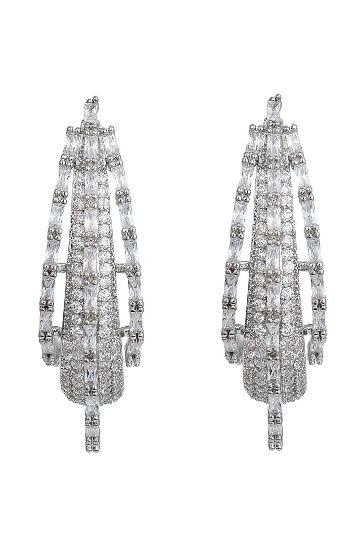 Silver Finish Zircon Hoop Earrings by Prihan Luxury Jewelry at Pernia's Pop Up Shop