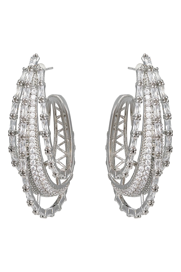 Silver Finish Zircon Hoop Earrings by Prihan Luxury Jewelry at Pernia's Pop Up Shop