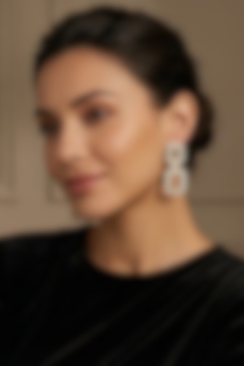 White Rhodium Finish Zircon Statement Earrings by Prihan Luxury Jewelry at Pernia's Pop Up Shop