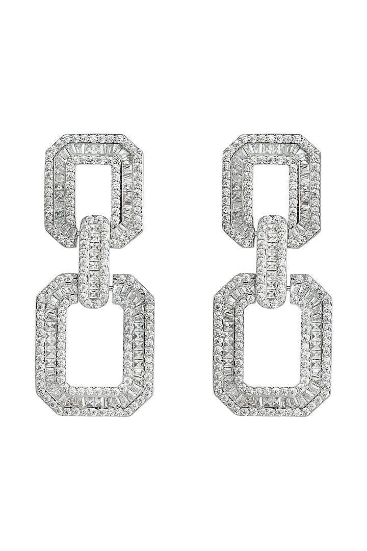 Silver Finish Zircon Statement Earrings by Prihan Luxury Jewelry at Pernia's Pop Up Shop